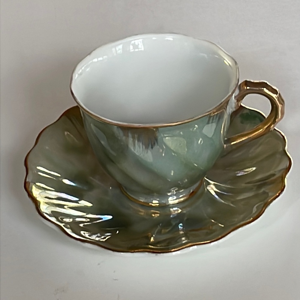 VTG Iridescent Green Demitasse Cup & Saucer